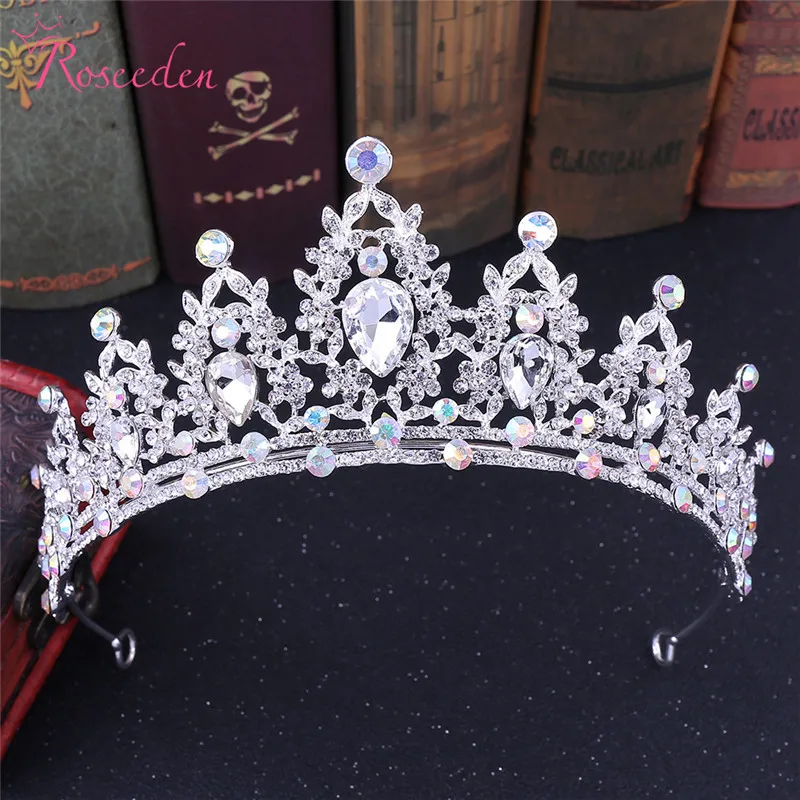 silver AB свадебная тиара из горного хрусталя Корона Серебряная диадема с кристаллами вуаль тиары свадебные аксессуары для головных уборов RE3542 - Окраска металла: silver