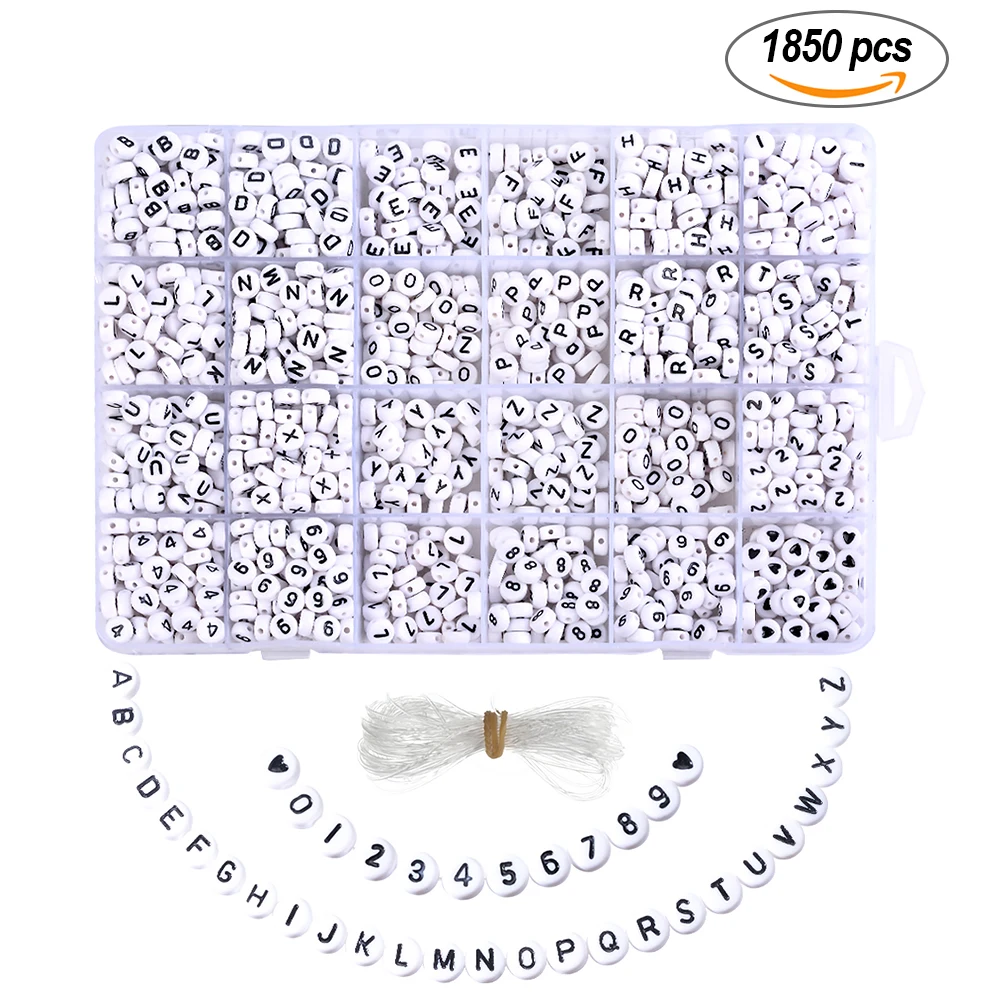 1850pcs 1850 шт акриловые бусины с буквами и цифрами круглые отдельные бусины с буквами алфавита для изготовления браслетов своими руками - Цвет: 1850pcs