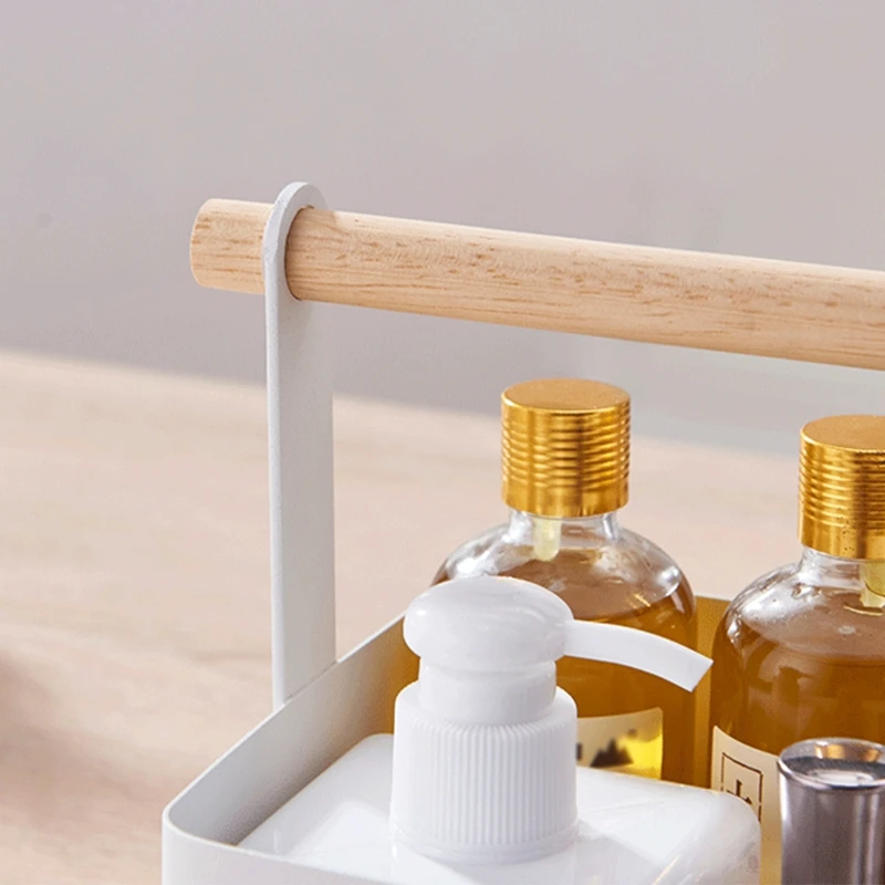 

Home Tool Box Storage Basket Wood Handle Organizer Multi-function for Kitchen Bathroom Jewelry Cosmetic Container