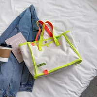 canvas tote bag women designer handbag 2021 girl shopper fashion casual color contrast letter print large capacity shoulder bags