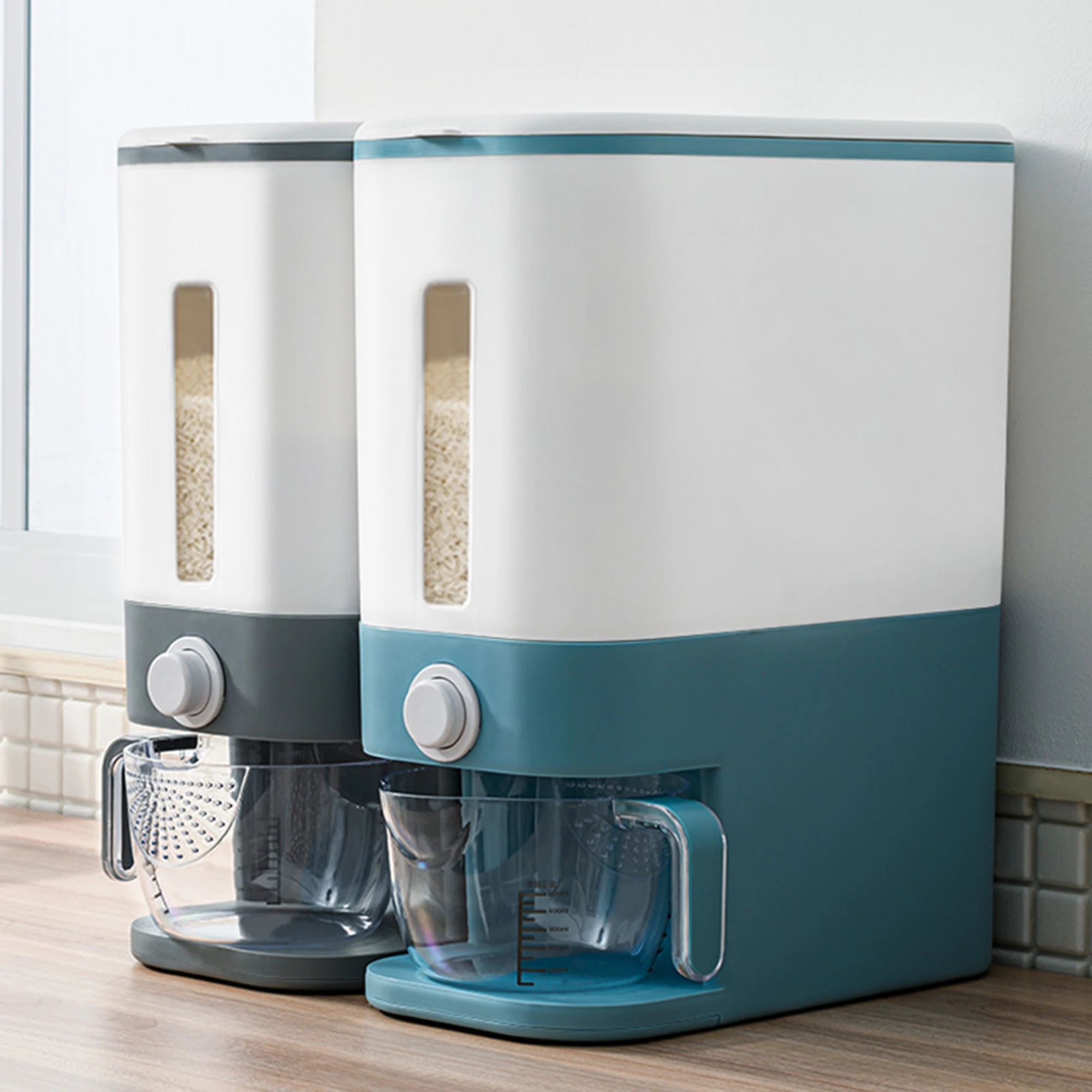 

Kitchen Rice Box Automatic Food Storage Box Kitchen Grain Storage Container Household Measuring Tank Cylinder With Lid