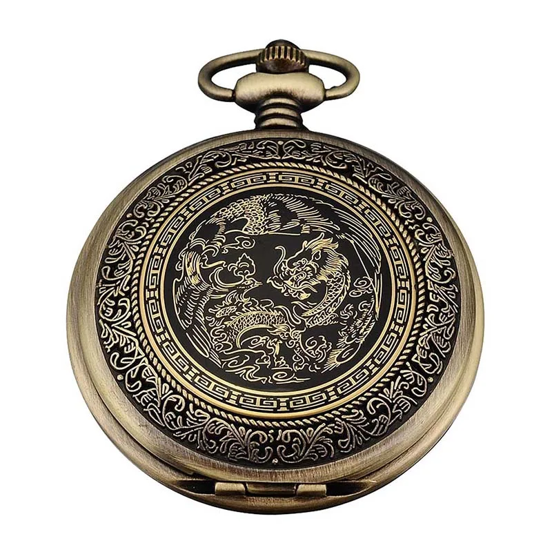 

Quartz Pocket Watch, Analog, Bronze Box, With Dragon Series WPK062