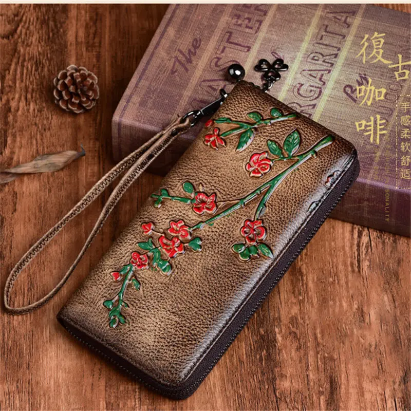 Винтажный женский кошелек Nesitu из натуральной кожи коричневого кофейного