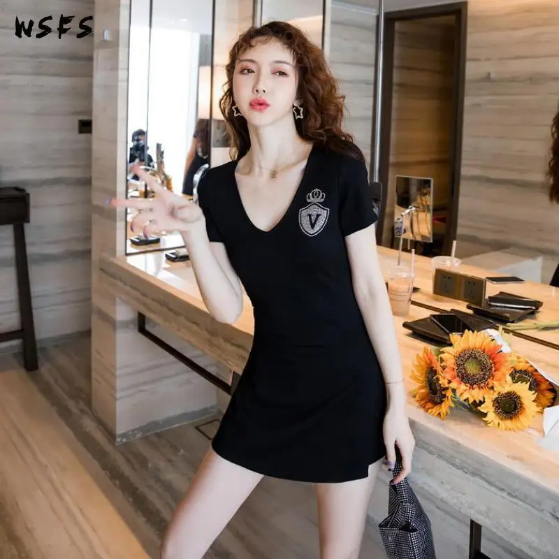 

2 Piece Set Summer Dress Black Tops Women Dresses Big Size Bodycon Bandage Fake Diamonds Sexy Party Mini Shorts Korean Clothes