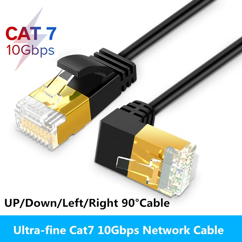 Сверхтонкий кабель Ethernet Cat7 RJ45 сетевой UTP с прямым углом Соединительный шнур 90