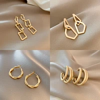 korean matte metal style sweet earring for women vintage crystal geometric drop statement earrings female party jewelry