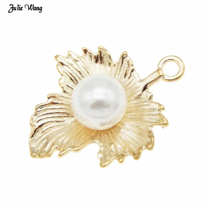 5 шт. сплав лист золотой тон Шарм с искусственным жемчугом подвеска для ожерелья