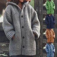 solid color knitted hooded sweater women elegant oversized cardigan women winter loose long sweaters streetwear