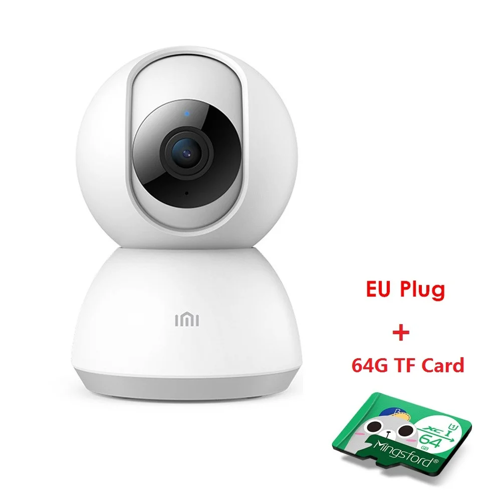 Обновленная версия Xiaomi Mijia Smart camera 1080P HD 360 градусов панорамирование ночного видения WiFi ip-камера с дистанционным управлением для дома - Цвет: EU Plug 64G Card