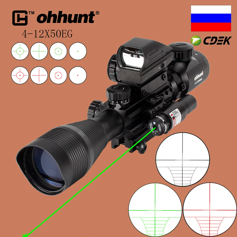 ohhunt Охота Прицел 4-12X50EG Тактический Красный Зеленый Точкий Лазер и не Голографическая Оптический Прицел для Пневматического Пистолета Оружия