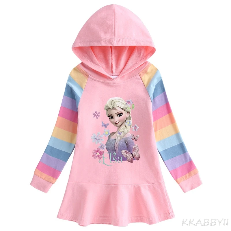 Детское хлопковое платье с капюшоном и длинным рукавом плиссированным подолом |