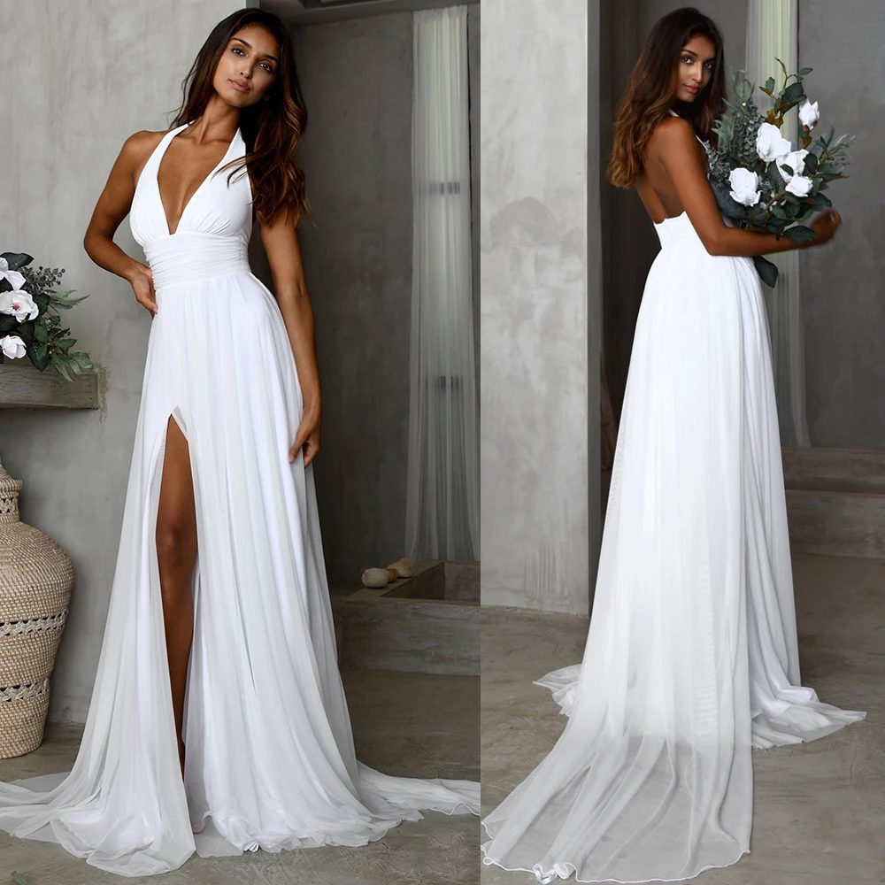 Женское платье с открытой спиной Booma шифоновое пляжное V образным вырезом без