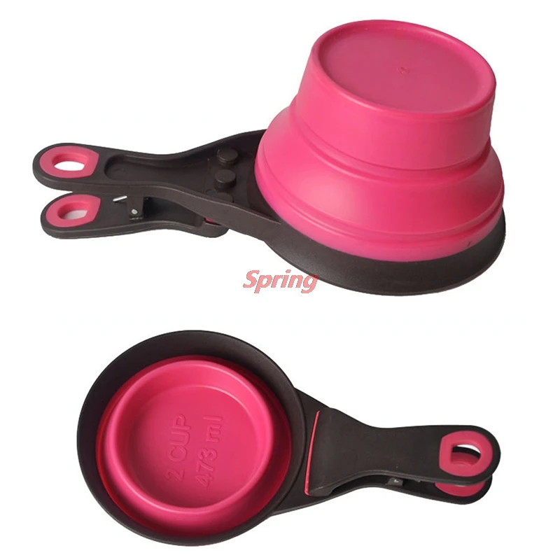 

Hot Multifunctional Folding Dog Bowl Feeder Pet Food Container Measuring Cup Spoon