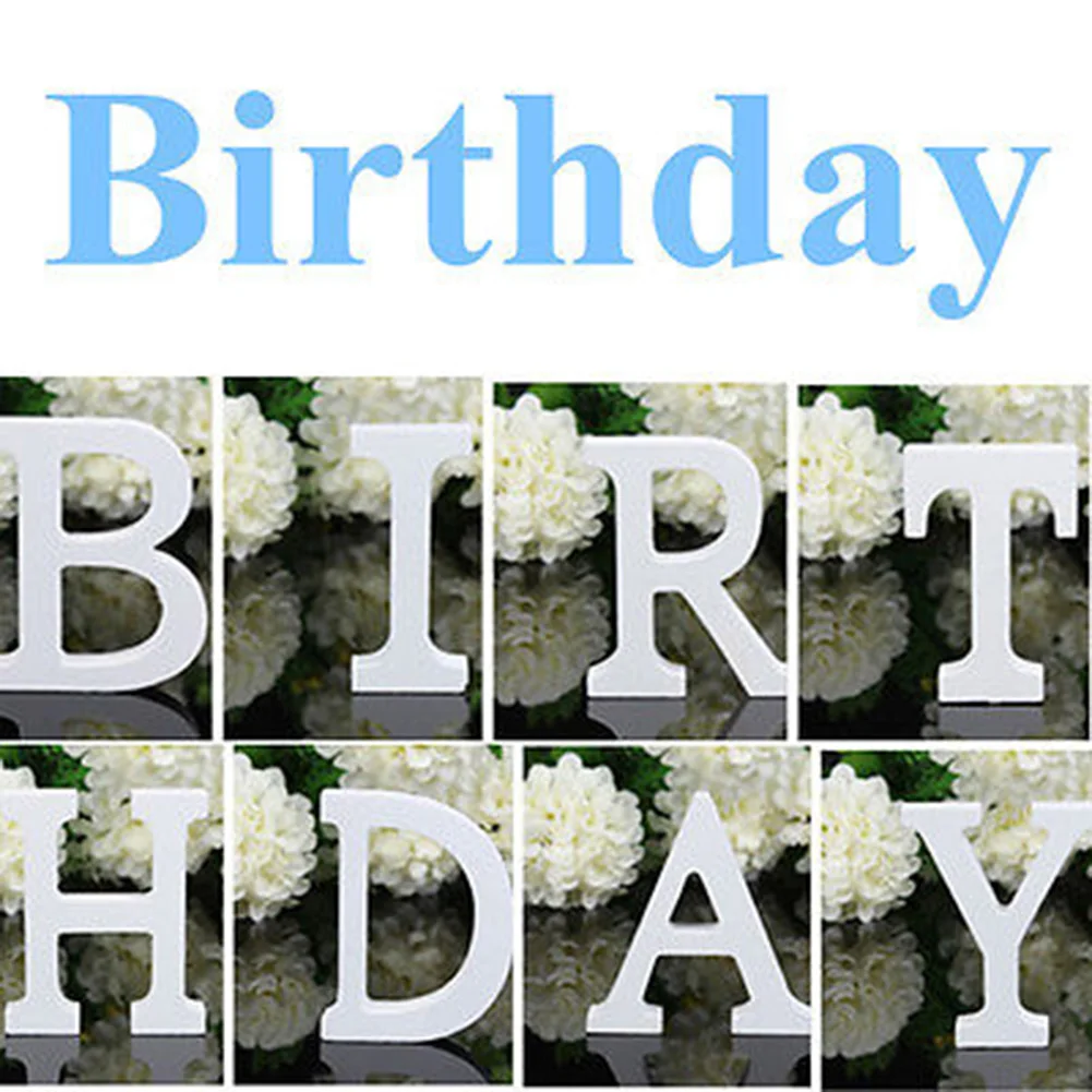 

1Pcs 26 Letter English Alphabet Happy Wedding Birthday Party White Wooden Personalised Name DIY Crafts Cafe Home Decorations