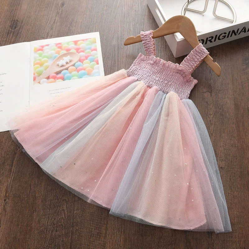 

Keelorn Girls Princess Dresses Sweet Summer Kids Rainbow Mesh Costumes Causal Children Party Vestidos Girls Clothes 3-7Y