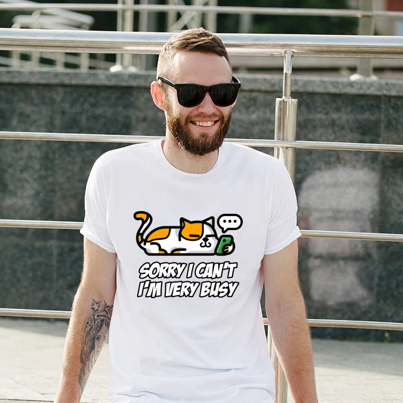 

Hot Sale Funny Lazy People Clothing Sorry I Can't I'm Busy Summer Loose Slim Fit Tops Shirt 100% Cotton O-Neck T Shirts