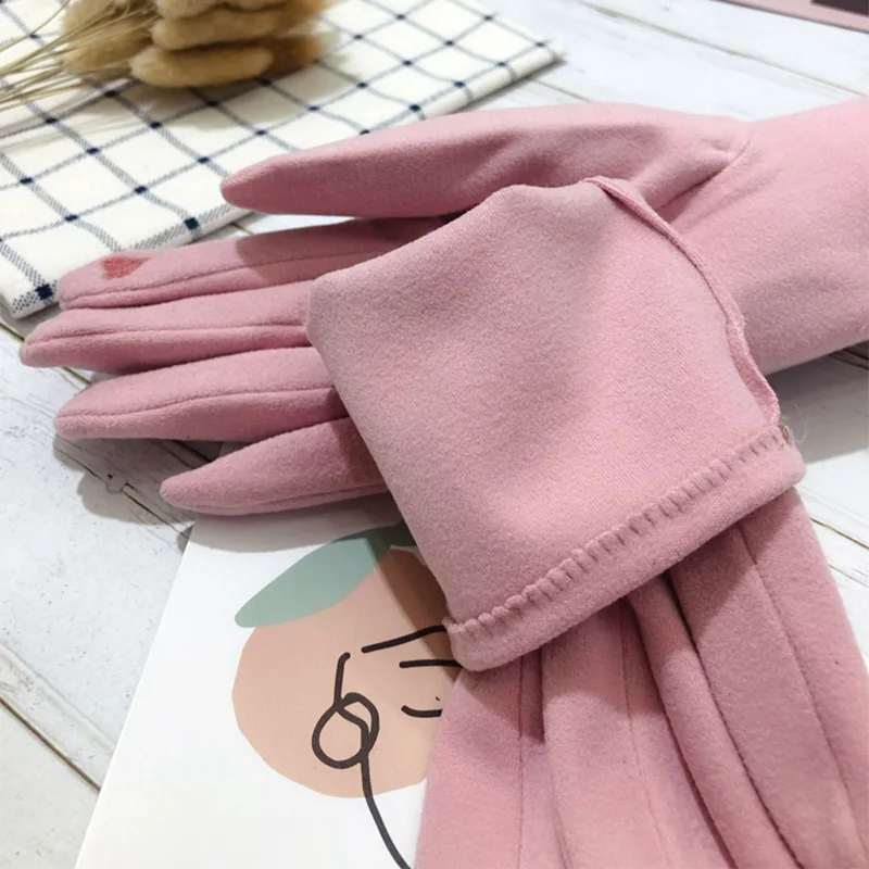 Female Winter Warm Driving Gloves Women Thin Cashmere Embroidery Elasticity Cycling Windproof Touch Screen Finger H16 | Аксессуары для
