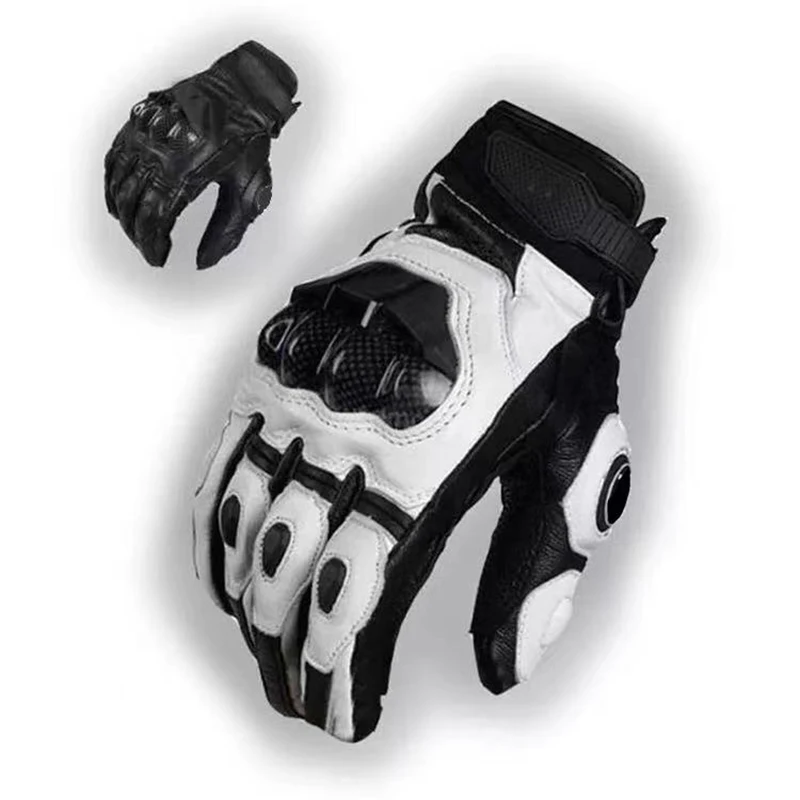 

Summer 100% Real Leather Motorcycle Black White Gloves Leather Men Moto Racing Glove Bicycle Cycling Motorbike Motocross Riding
