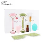 7 шт.компл. розовый нефритовый ролик Gua Sha щетка для лица натуральный кварцевый скребок Нефритовый камень массажер для глаз инструменты для массажа лица для шеи тела