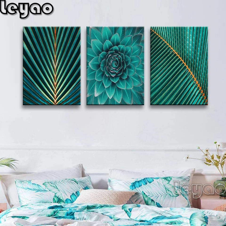 

Алмазная мозаика Тропическое растение банан лист алмазная живопись наборы триптих зеленые листья настенное Искусство Ванная комната совр...