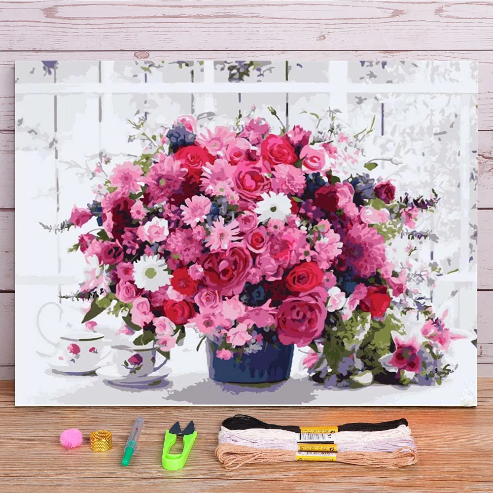 

Водорастворимый холст с цветочным принтом в европейском стиле 11CT Вышивка крестом узоры DMC нитки Набор для вязания