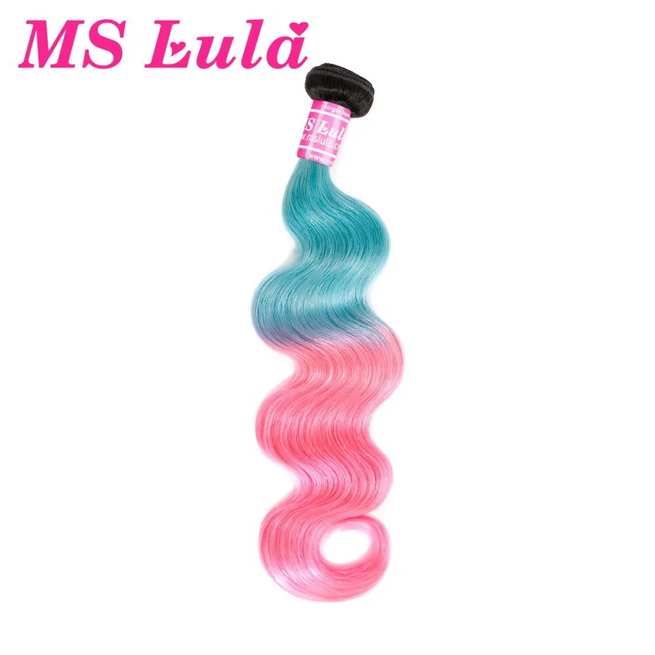 Ombre PinkBlue Ms lula, бразильские волнистые волосы с эффектом омбре, оранжевые и голубые/розовые и голубые окрашенные волосы, средний коэффициент человеческих волос, волнистые волосы Remy - Цвет: Ombre PinkBlue
