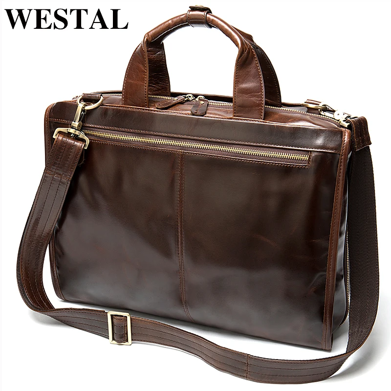 WESTAL men's bag men's leather laptop/briefcase bag for men messenger/office bag men design business document briefcase handbag