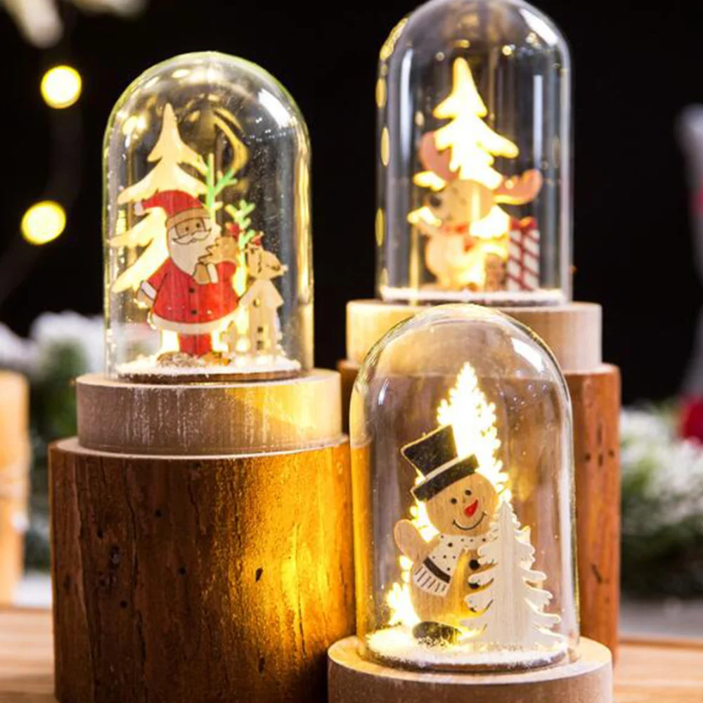 

Wooden Light LED Bottle Light Glass Dome Glass Cover Christmas Illumination Desktop Ornament for Bedroom Living Room - Santa Cla