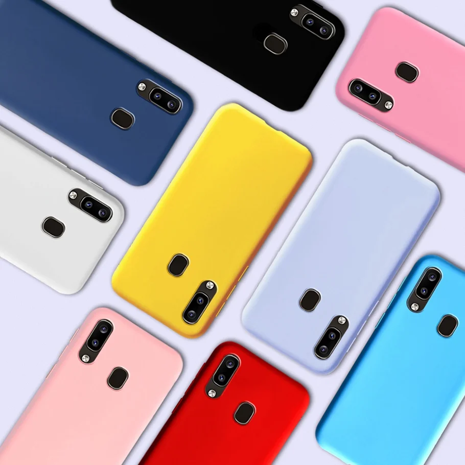 Милый мягкий чехол для Samsung A20 силиконовый Galaxy Одноцветный бампер |