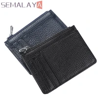 semalaya mini slim zipper coin wallet for men credential holder thin card sleeve cowhide card holder coins wallet leather