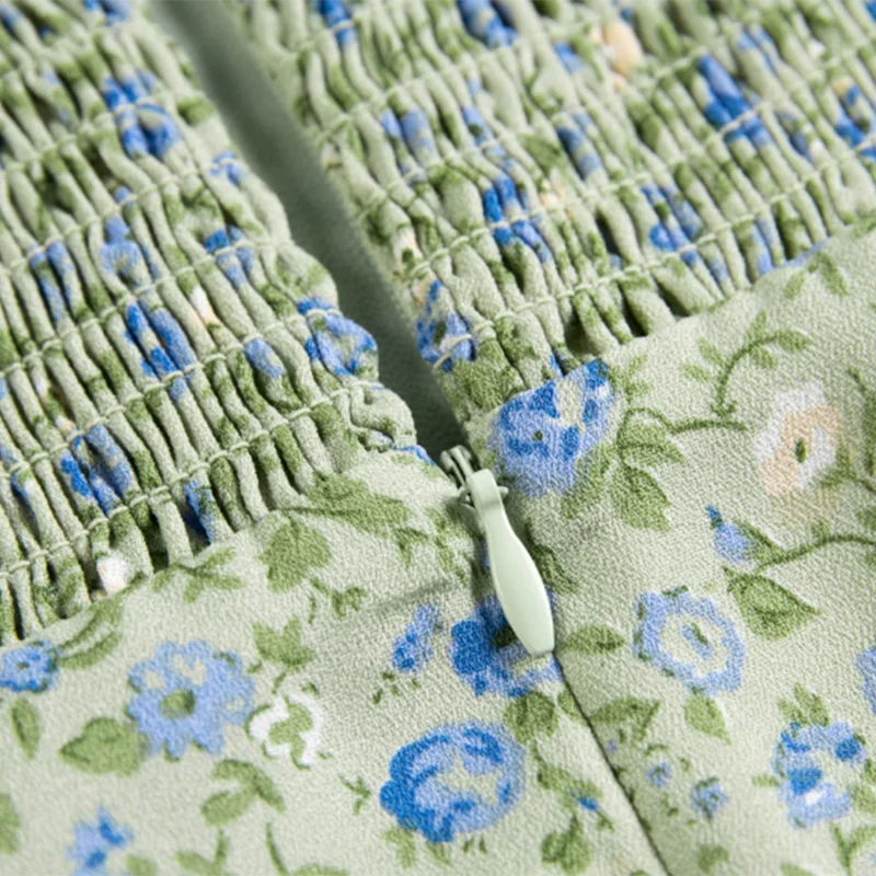 

Fancy floral print split dress elegant a line dressed vintage summer 2021 short sleeve square collar elegant dresses