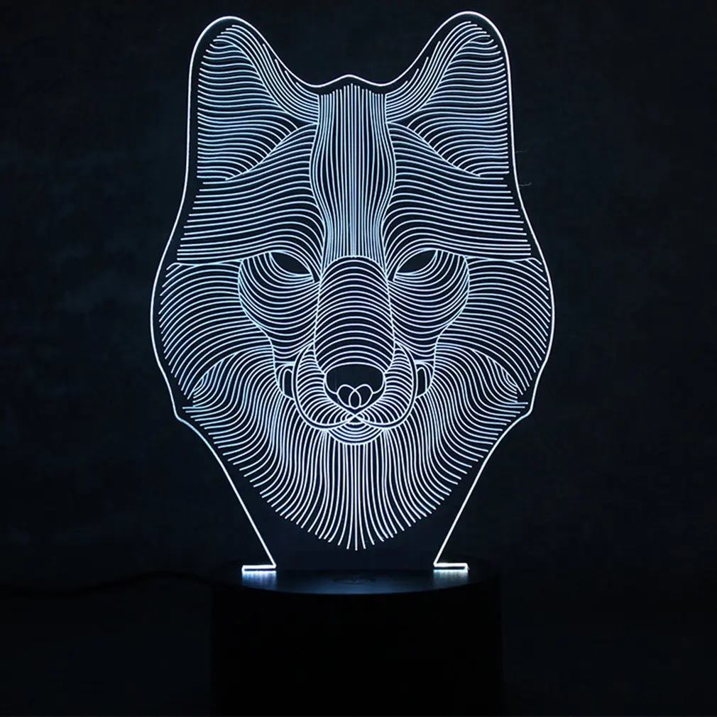 Красочные 3D ночной Светильник Волчья Голова Уход за глазами светодиодный