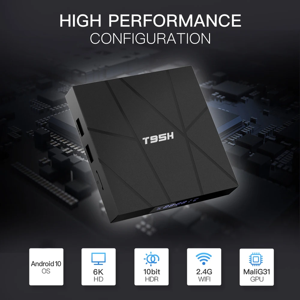 T95H Android 10 0 Смарт ТВ коробка 1/4GB Оперативная память 8/16/32 ГБ/64 Гб Встроенная Allwinnner H616