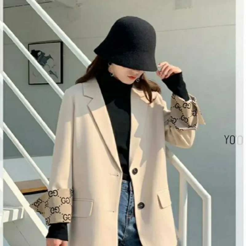 

Spring small suit jacket female 2021 new mid-length suit fashion all-match loose cuff temperament winter long coat women 2022