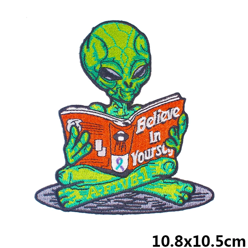 Prajna Hippie Patches Iron On Embroidered For Clothes Stripes Space UFO Alien Patch Rock Skull Ironing Parches Accessory | Дом и сад