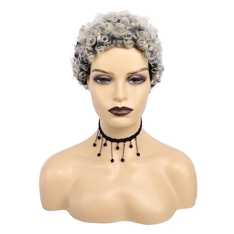 

Афро пушистые серые короткие курчавые вьющиеся парики для черных женщин полный парик синтетические термостойкие парики натуральные волос...