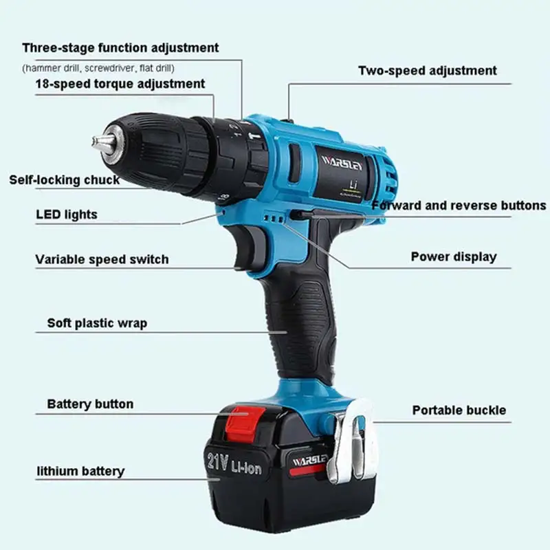 Taladro el&eacute;ctrico de litio de 12V, taladro el&eacute;ctrico recargable 12V38 de mano, juego de herramientas, accesorios-4
