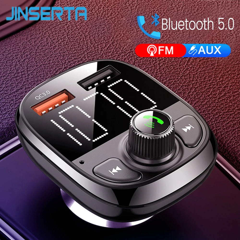 JINSERTA обновленный V5.0 Bluetooth FM передатчик Радио адаптер автомобильный громкой связи