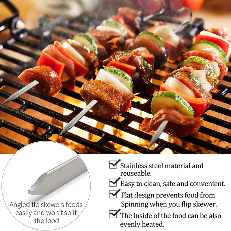 TEENRA 10Pcs BBQ Stainless Steel Needle Barbecue Meat String Barbeque Skewers Cooking Roasted Kitchen Accessories | Дом и сад