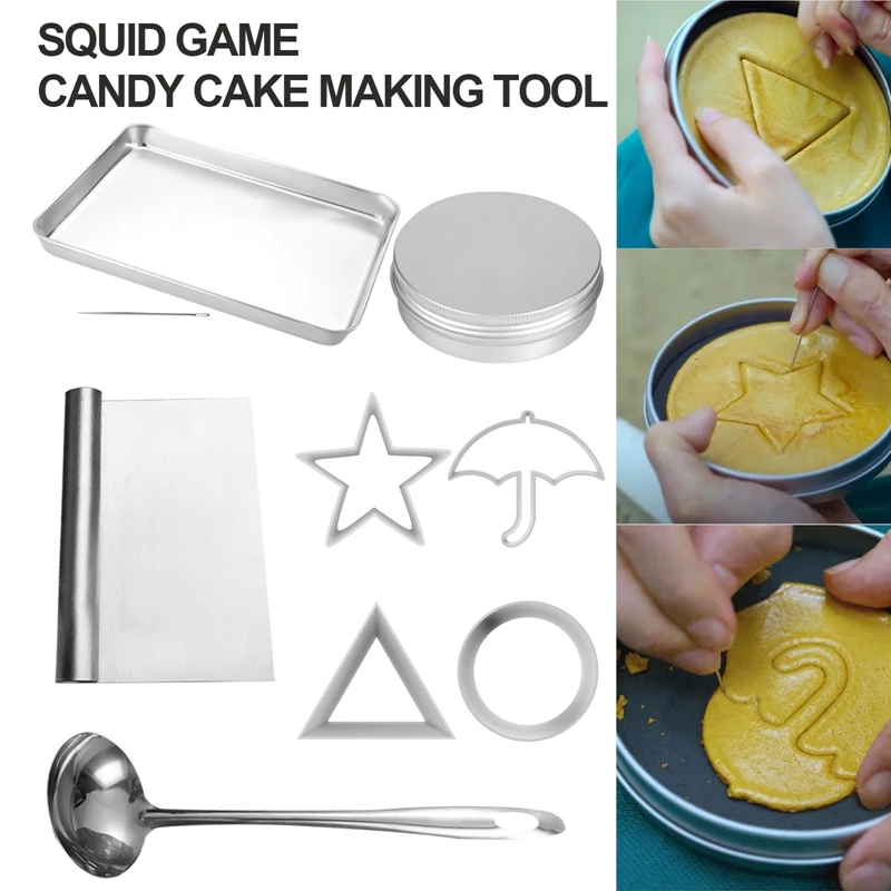 

Игра кальмар Dalgona, корейский набор инструментов для производства сахарных конфет, игра для кальмаров, игра для сахарных пирогов, набор инстр...