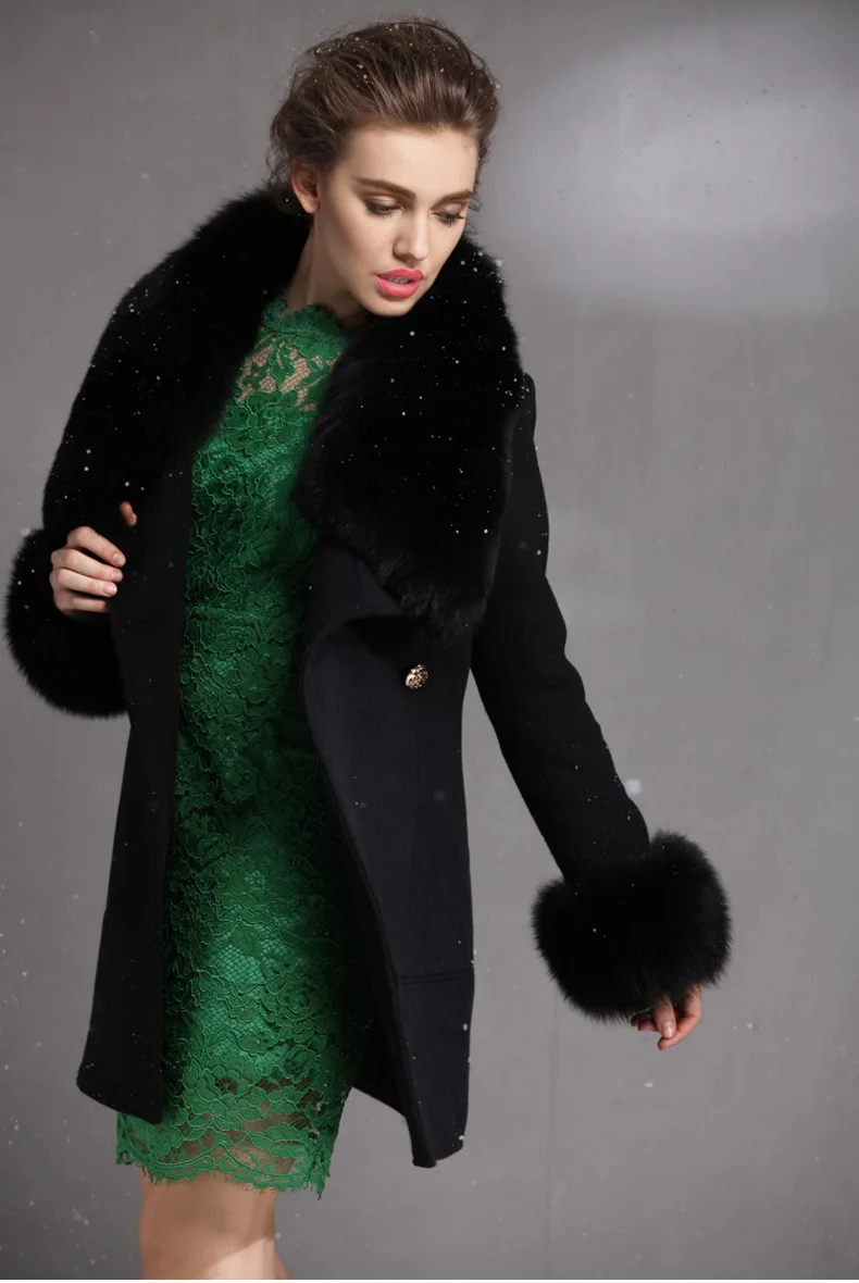 

Jane Deiune 2020 New Autumn Winter Women Elegant Slim Solid Woolen Coat Fur Collar And Sleeve Lady Warm Outwear Fashion Casaco