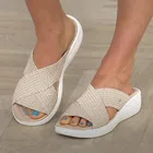 Сандалии женские эластичные, Пляжная женские сандалии-шлепанцы, повседневная обувь на плоской подошве, размера плюс, лето 2021