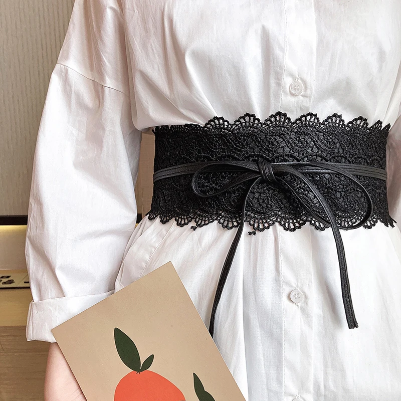 

Новый черный, белый широкий корсет, кружевной пояс, Женский самозавязывающийся пояс Оби, пояс, ремни для женщин, аксессуары для свадебного п...