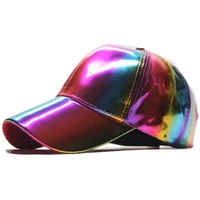 new arrival colorful pu laser baseball cap men women ins hot sale bright rainbow party hip hop snapback unisex trend hat ep0335