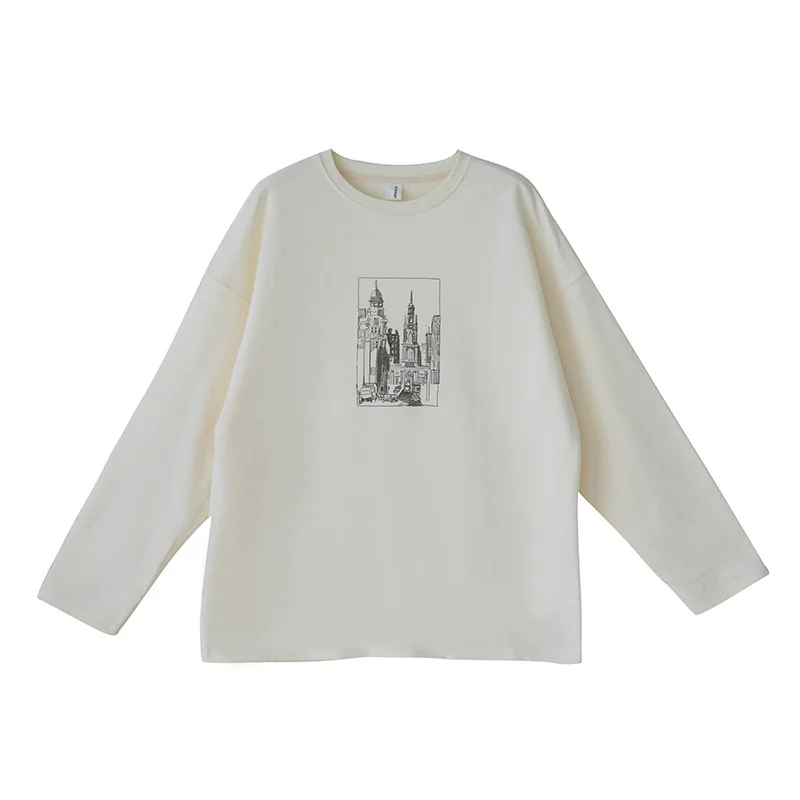 

Huang Zheng's homemade funny printed cotton long sleeve T-shirt women's new loose thin inner top in autumn 2021