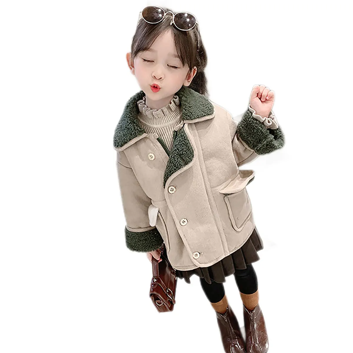 

Winter Girls Boys Super Thick Warm Fleece Coat Baby Kids Children Outerwear Jacket Two Colors 90-130 Cm