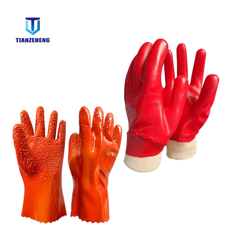 

Labor Gloves Interlock Liner Of Back Towel liner Of Plam PVC Full Coated Gauntlet:27 30 35 40 45 CM Wholesales Red Orange Gloves