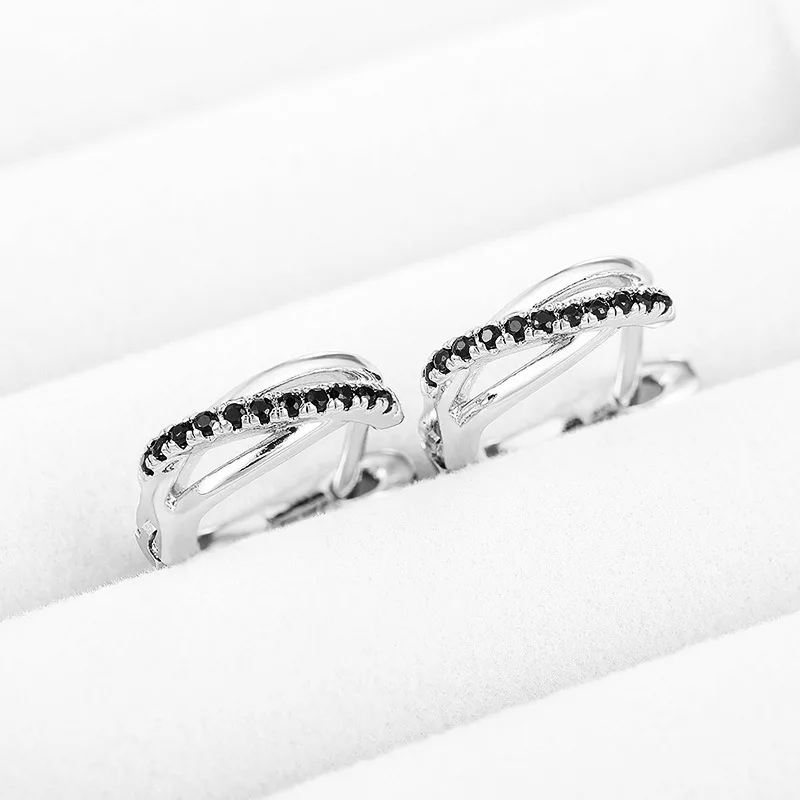 Крест маленькая серьга-кольцо для женщин со стразами черный камень серьги тонкой