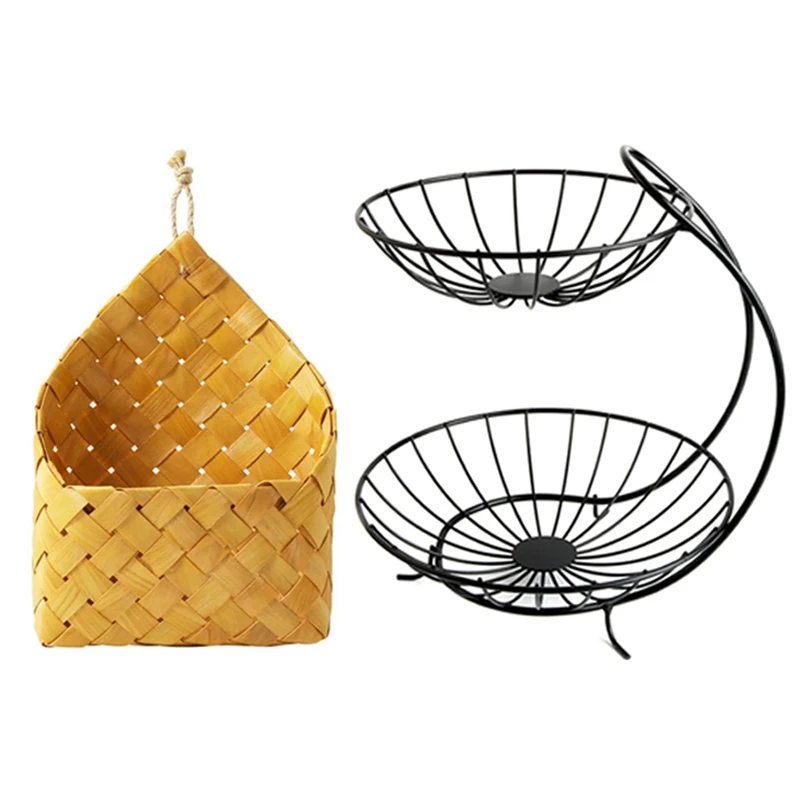 

1 Pcs Diversified Grid Server Serving Basket Fruit Bowl & 1 Pcs Snack Display Flowerpot Wall Decoration Storage Basket