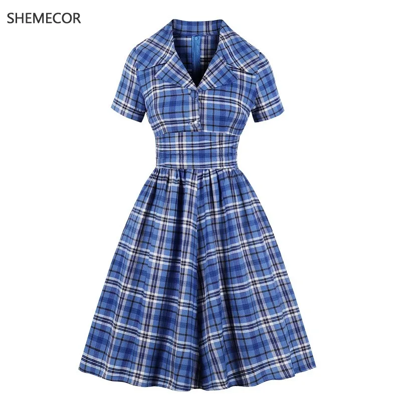 SHEMECOR 2019 лето осень 50s Хепберн винтажное ретро с высокой талией коротким рукавом